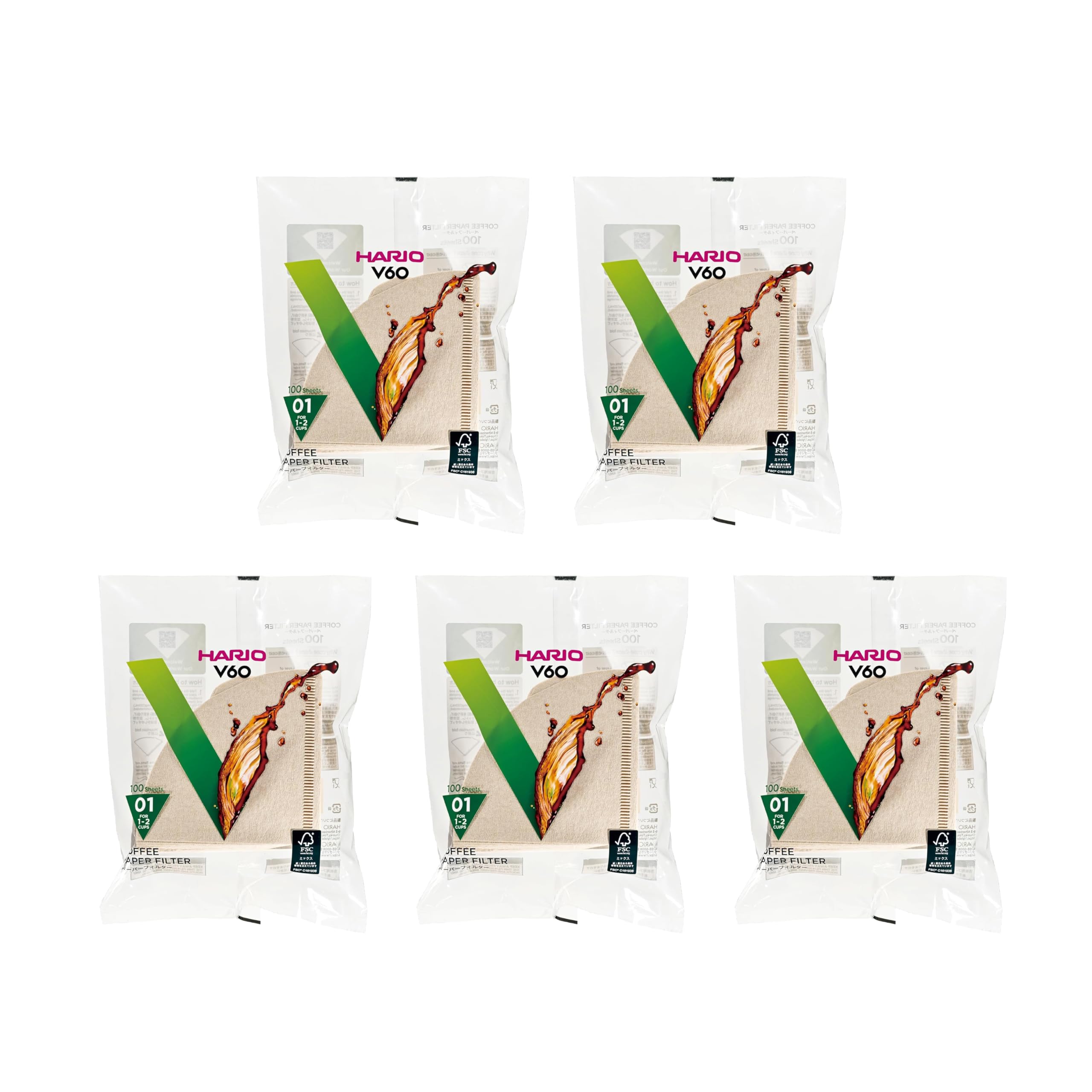 ハリオ 純正品 VCF-01-100M ペーパーフィルター 01サイズに対応【1～2杯用】500枚入(100枚入パック×5個セット) V60コーヒードリッパー用 ブラウン ひさらし